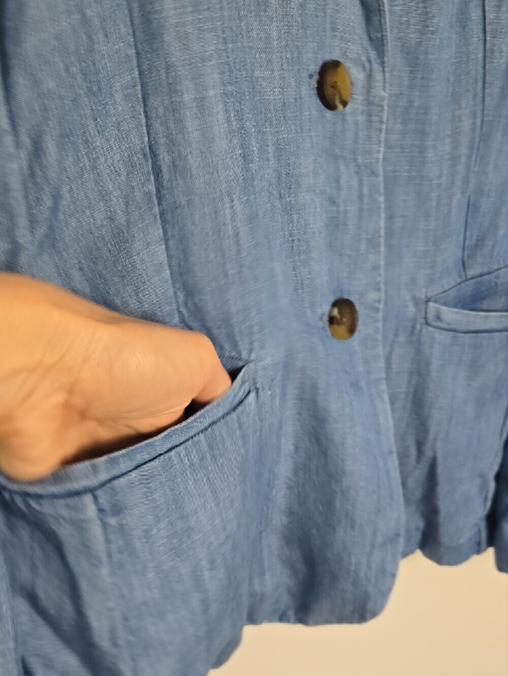 Lands' End Lightweight Chambray Blue Blazer Normcore Preppy Small - Picture 4 of 7